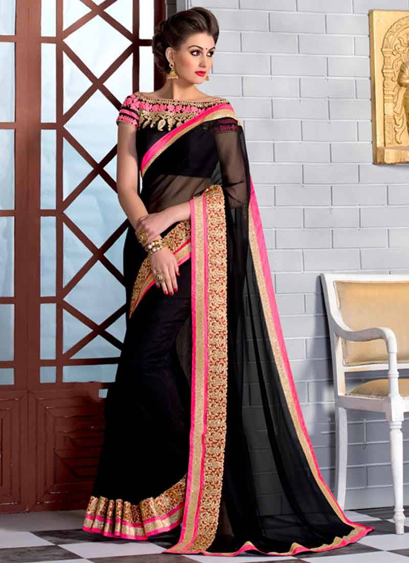 Black embroidered saree with blouse Laxmipati Fashion 2293816