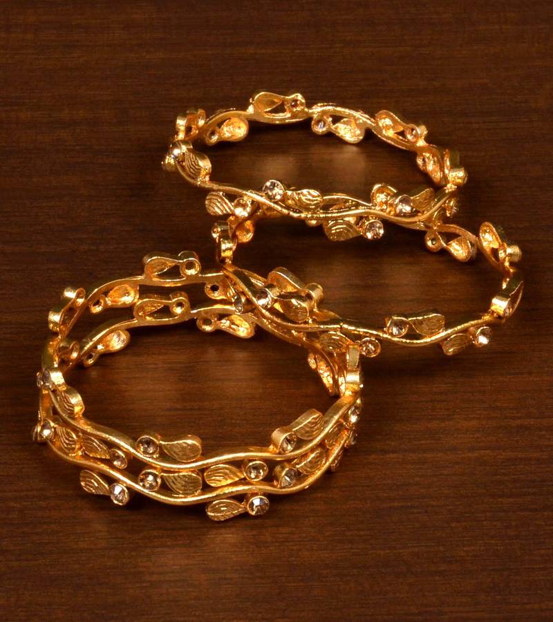 Gold Plated Zircon Stone Embellished Bangle Set for Women PINK PITCH