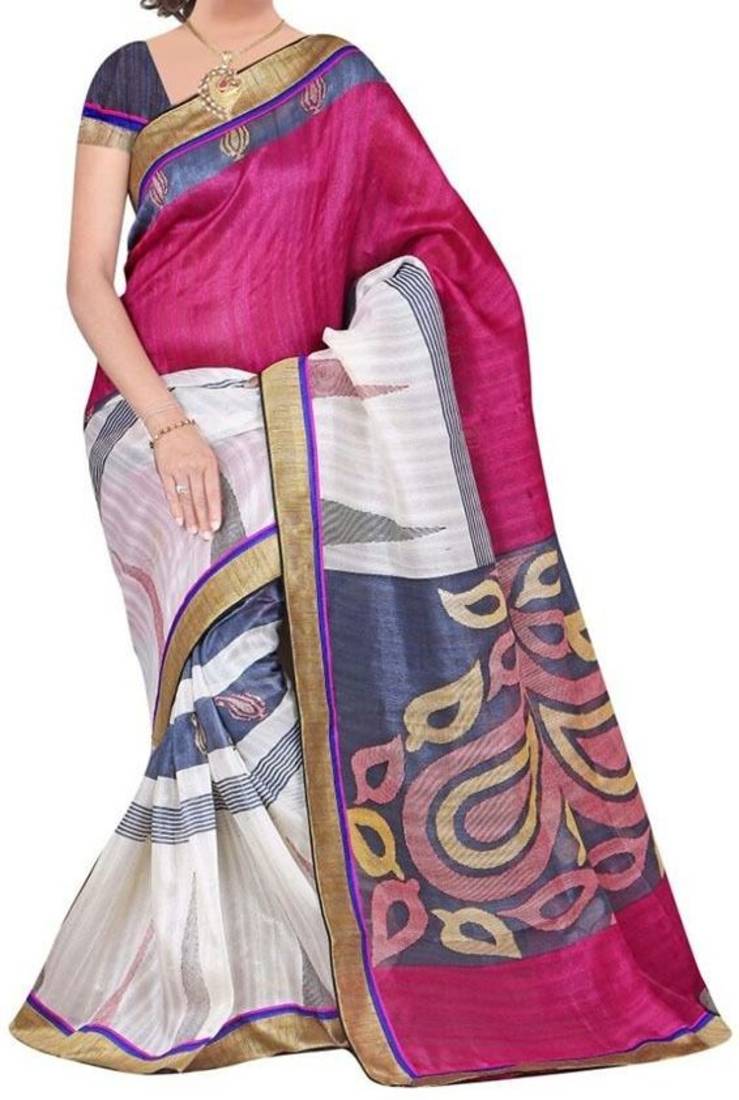 Multicolor printed art silk saree with blouse Crafts Mania 2416205