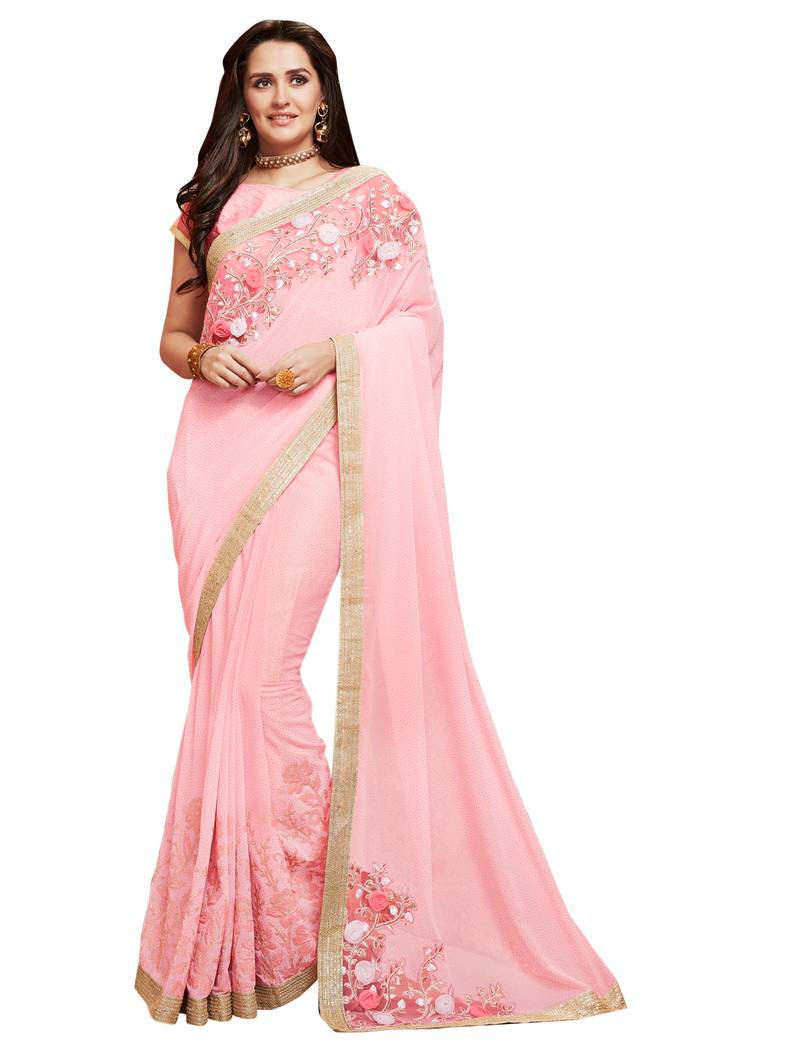 Light pink embroidered saree with blouse Takshaya 2436078