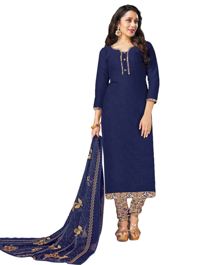 Umangnx Blue plain cotton salwar kameez with dupatta UMANGNX 2462129