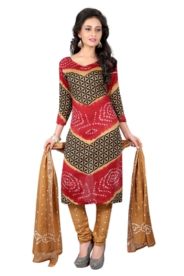 Buy Multicolor Colour Satin Cotton Salwar Suit Dupatta Bandhani