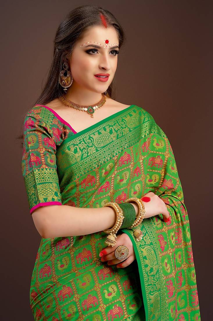 Green brasso banarasi silk saree with blouse Hansa Nasit