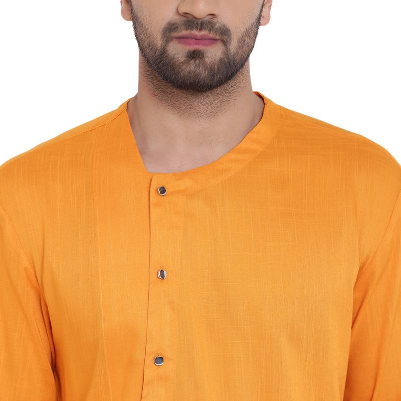 Swanky Collarless Asymmetric Mustard Kurta I Know 2610742