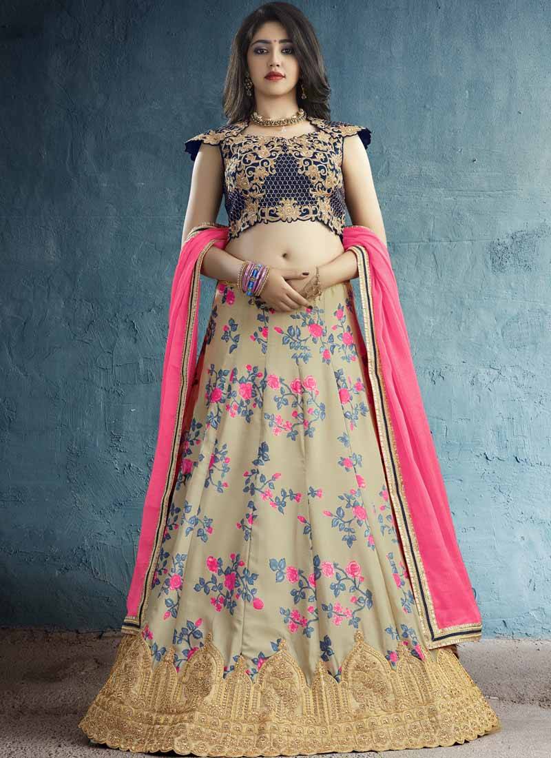 Chiku embroidered silk semi stitched lehenga with dupatta Rivera Sarees 2718710
