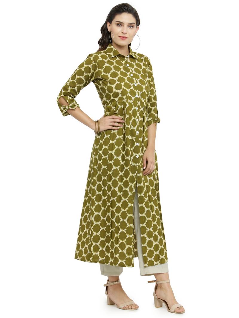 Indibelle Green woven cotton kurti with trouser indibelle 2734248