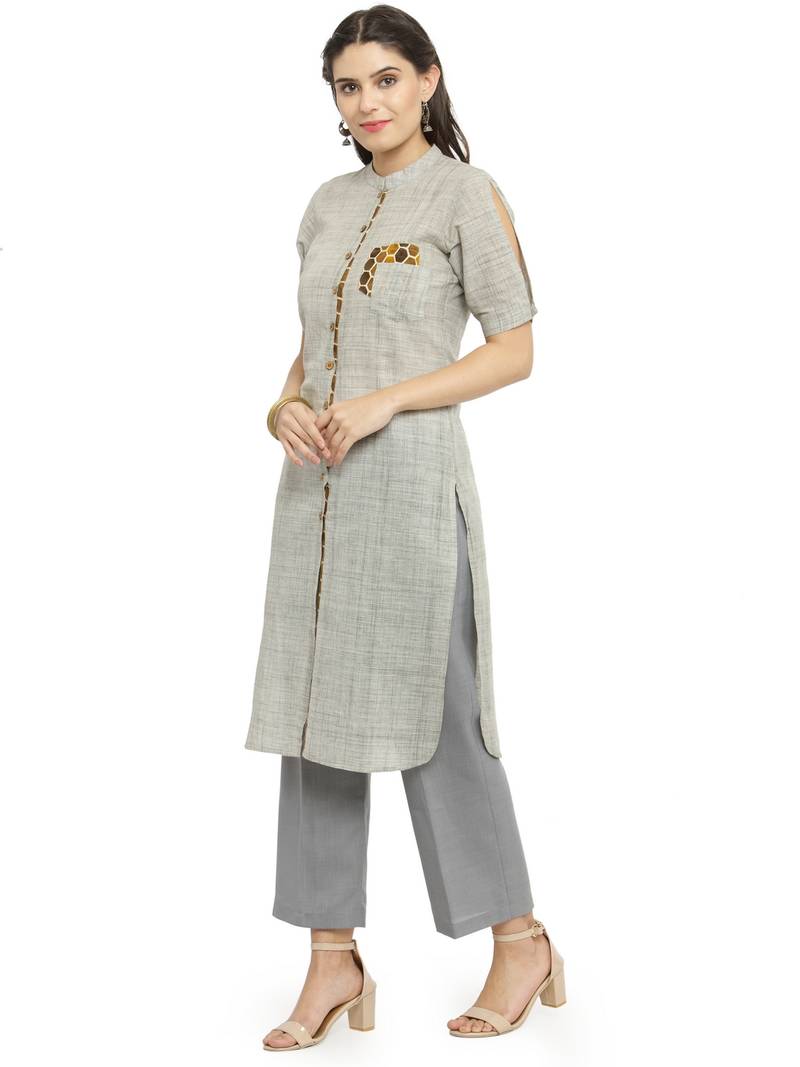 Grey woven cotton kurti with trouser indibelle 2734194
