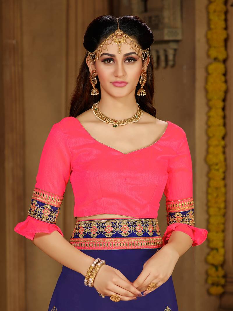 Blue embroidered saree with blouse MANOHARI 2738426