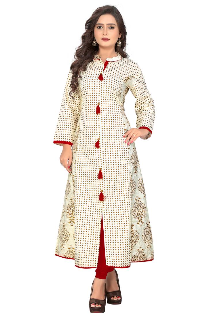 White printed cotton kurti Vbuyz 2738898