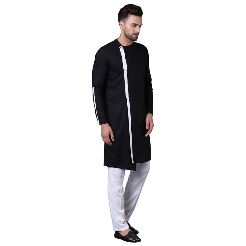 Dynamic Collarless Asymmertric Black Men'S Kurta Only I Know 2746764