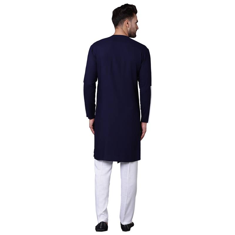 Dynamic Collarless Asymmertric Navy Blue Men'S Kurta Only I Know