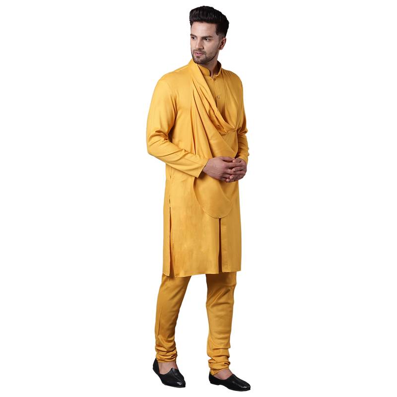 Stylish Shawl Neck Mustard Men'S Kurta Only I Know 2746770
