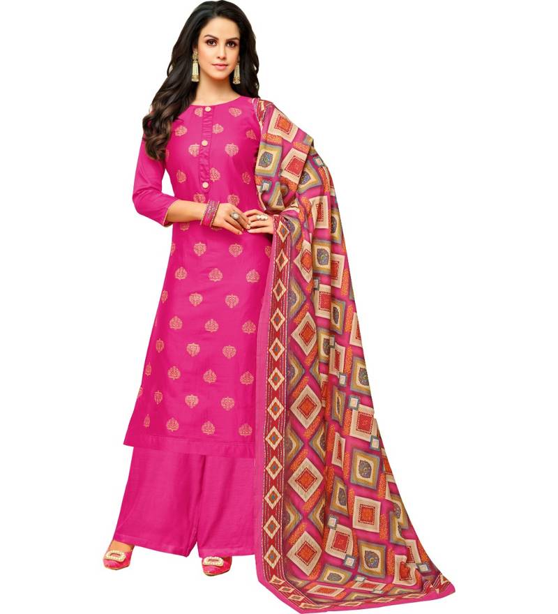 Pink & Multi Satin Cotton Foil Print Women's Dress Material Mf Next