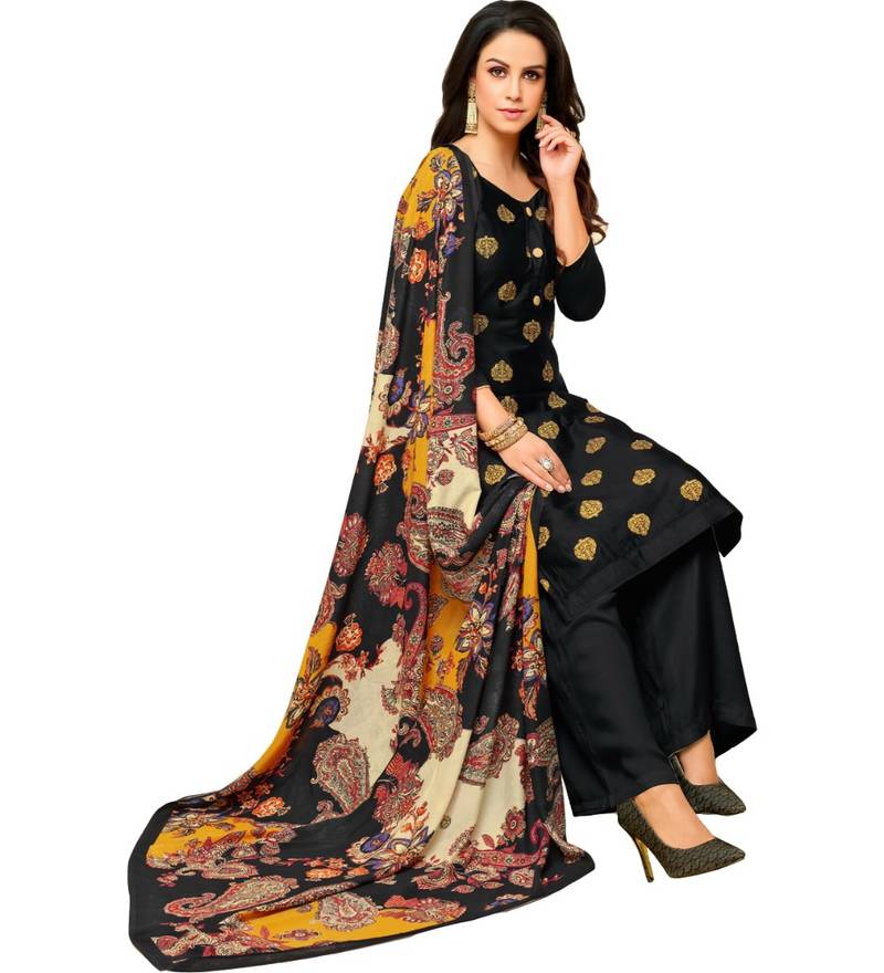 Black & Multi Satin Cotton Foil Print Women's Dress