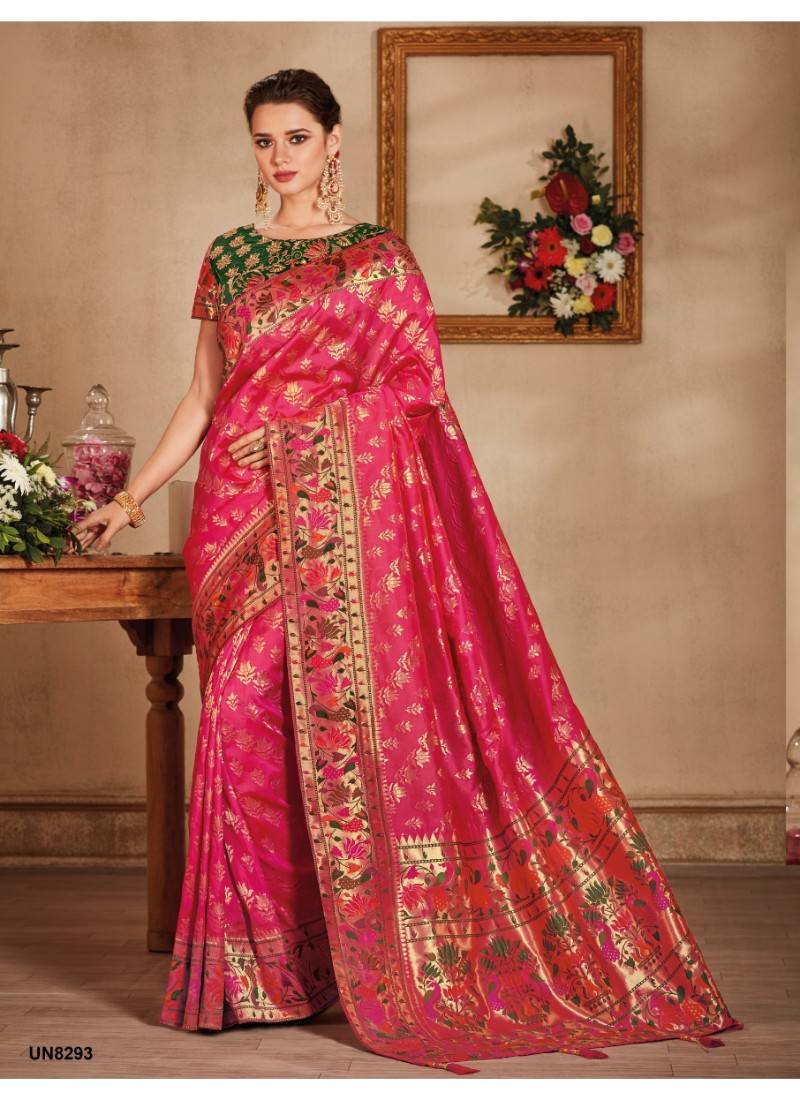 Dark pink embroidered banarasi art silk saree with blouse Ankit