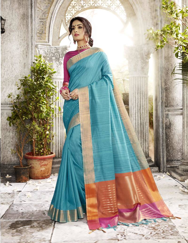 Sky blue woven art silk saree with blouse Triveni 2759713