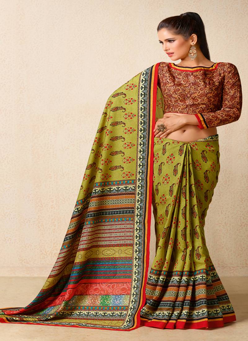 Multicolor printed art silk saree with blouse Hanilex Fashion 2760636