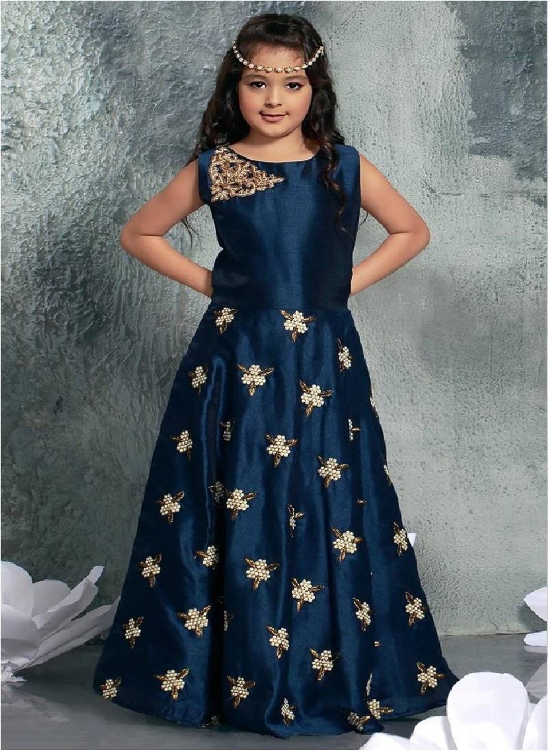 Blue embroidered silk kids girl gowns Om Creation 2767866