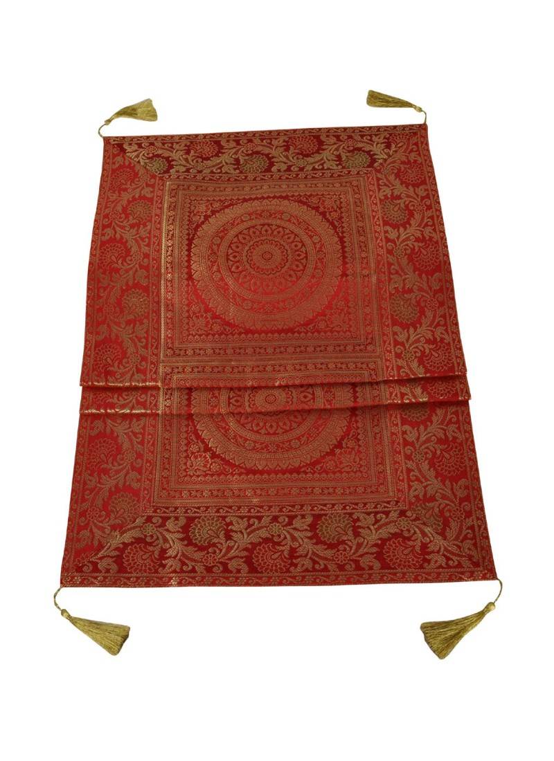 Lal Haveli Red Silk Table Runner for Wedding Decoration, Bright Silk