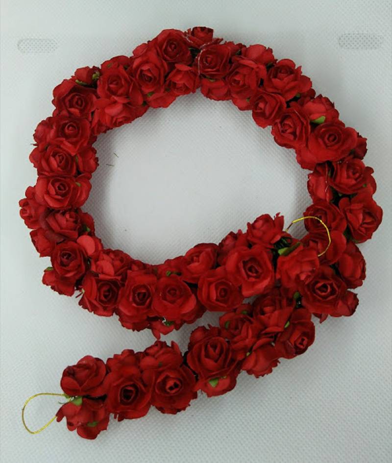 Red rose flower hair veni Mokshi Collections 2774060