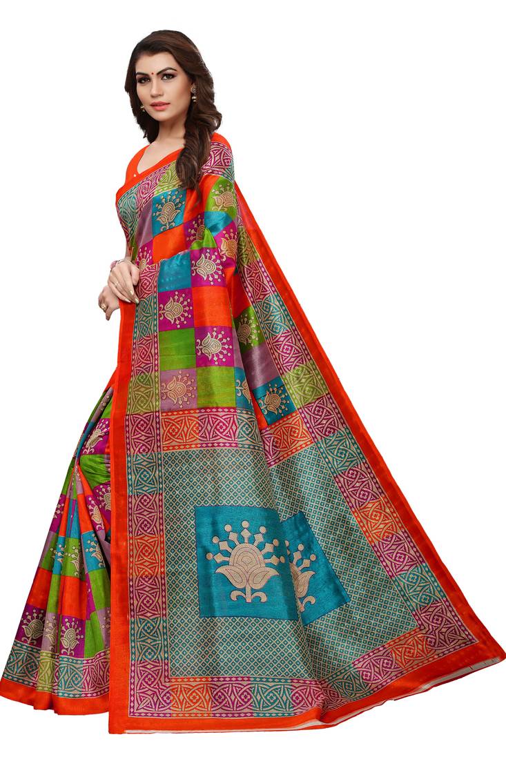 Multicolor printed art silk sarees saree with blouse Blissta 2788092
