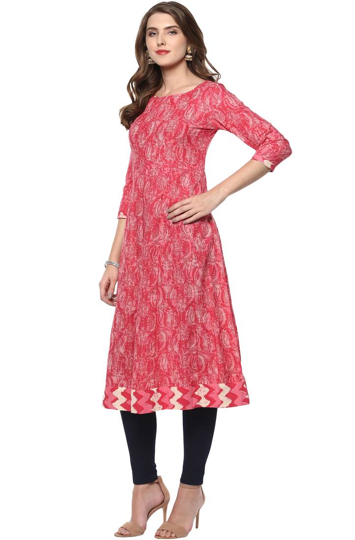 Pink printed cotton kurti Janasya 2794531