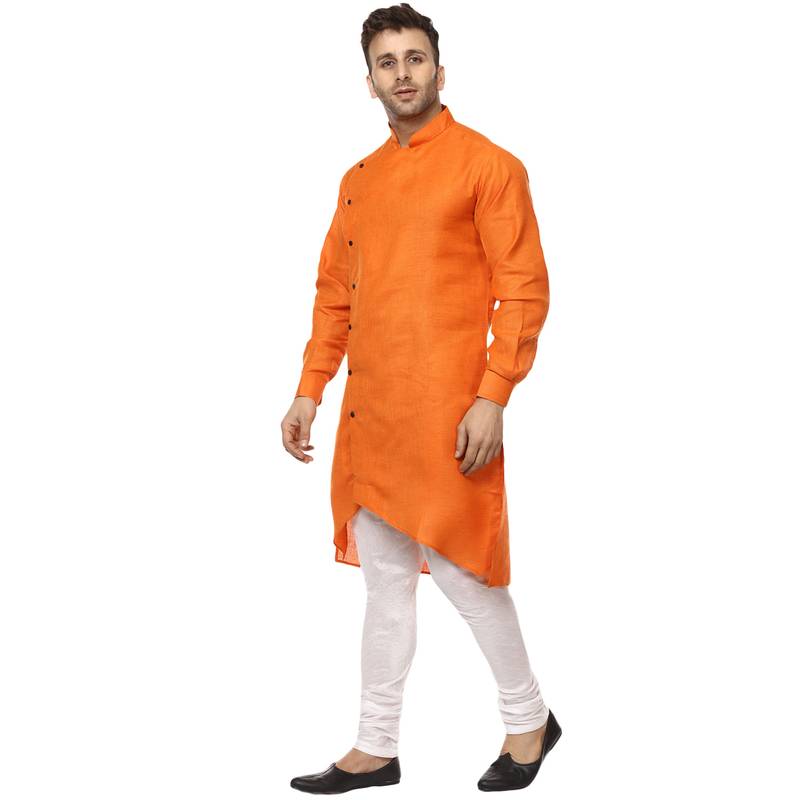 Orange Plain Cotton Men Kurtas Veera Paridhaan 2802792