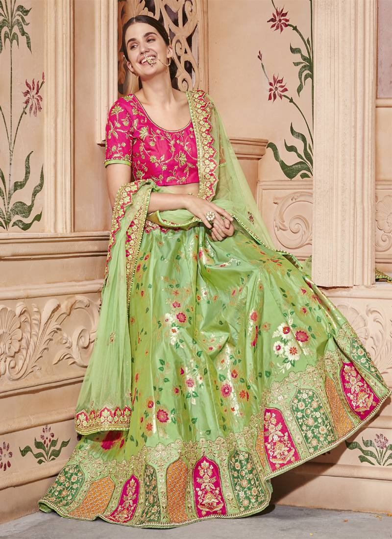 Lightgreen woven silk semi stitched lehenga Monjolika 2804455
