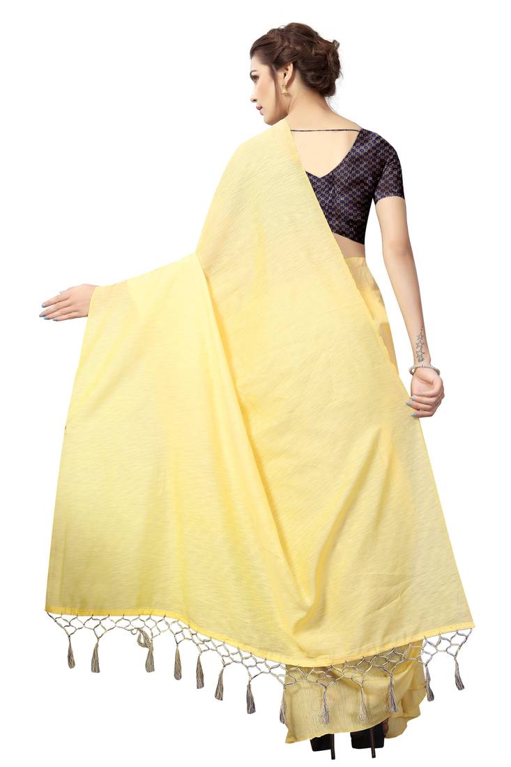 Yellow plain linen saree with blouse VALAM PRINTS 2823859