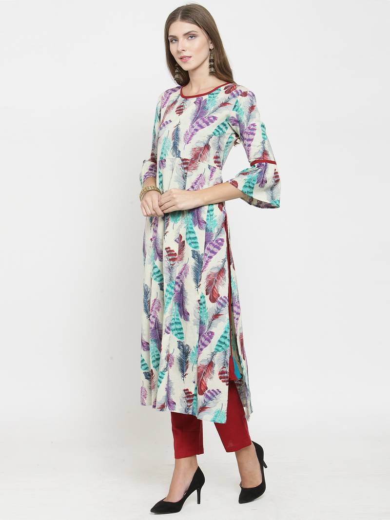 Indibelle Beige woven cotton kurti with trouser indibelle 2834798