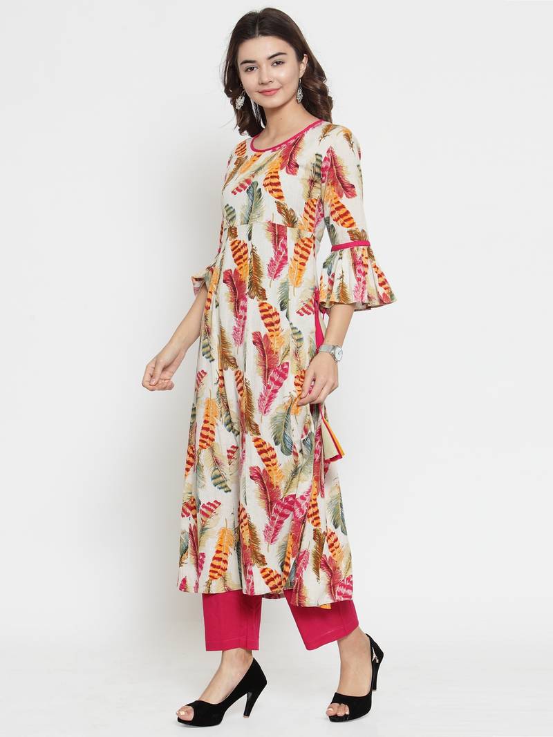 Indibelle Cream woven cotton kurti with trouser indibelle 2834799
