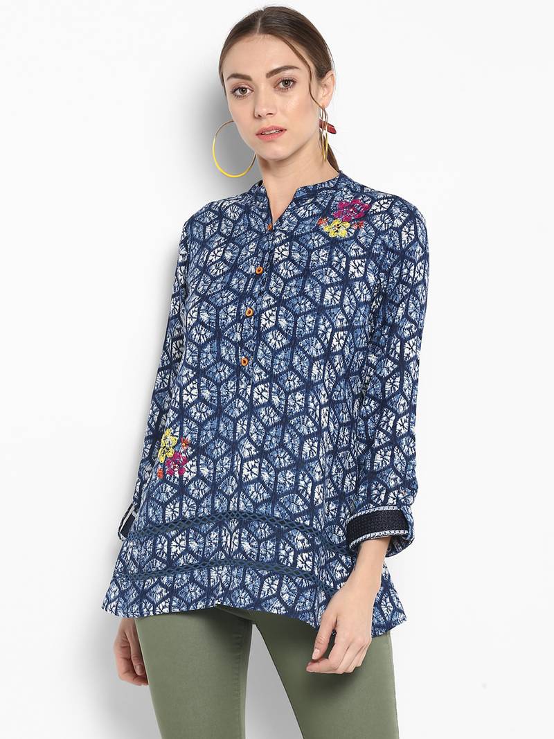 Blue printed linen tops BKind 2839043