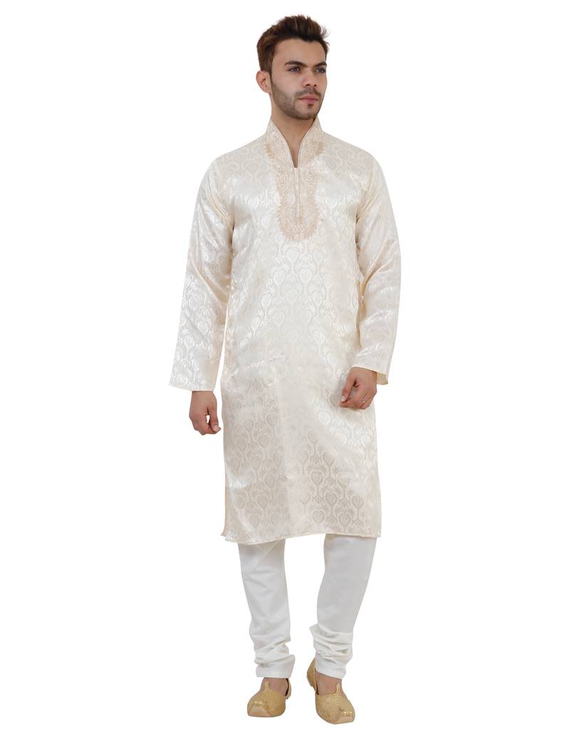 Beige plain silk kurta pajama Fashion Hut 2846695