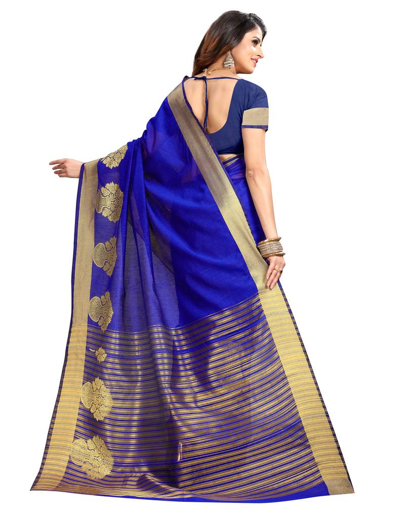 Blue Jacquard Cotton Silk Saree With Designer Pallu Blissta 2847347