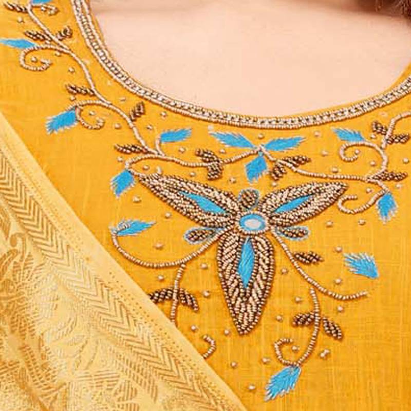 Mustard resham embroidery cotton salwar with dupatta Shonaya 2849741