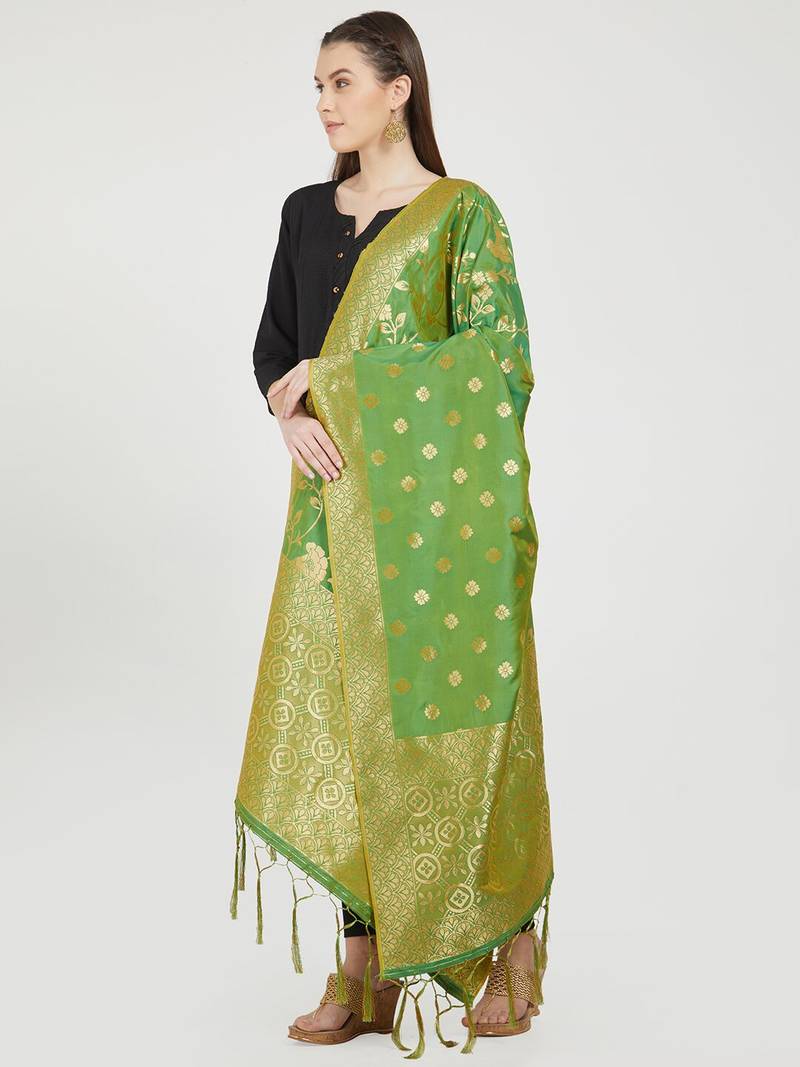 Green woven banarasi art silk dupatta for women Nanda Silk Mills