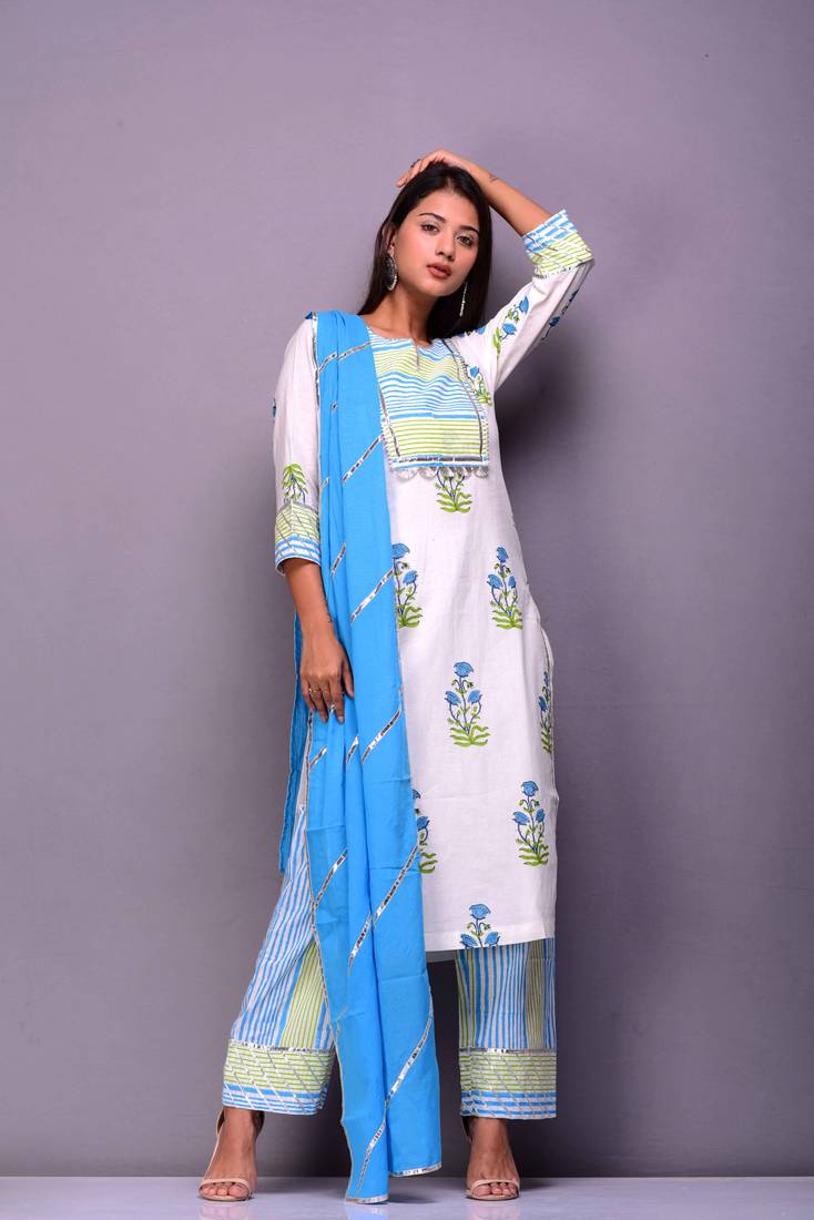 White printed cotton kurta sets kiswah 2866589