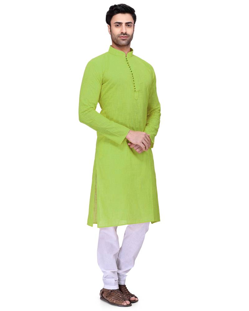 Green plain cotton kurta pajama N Dot 2889373