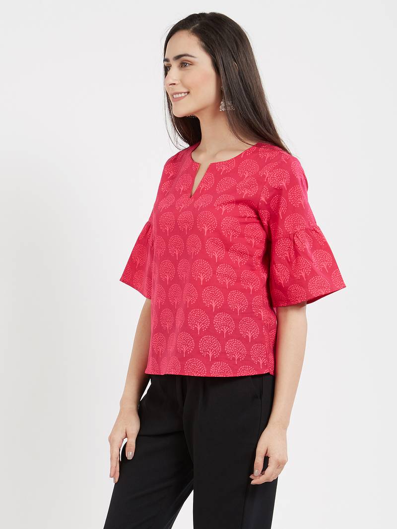 Pink printed cotton tops DESI WEAVESS 2889591