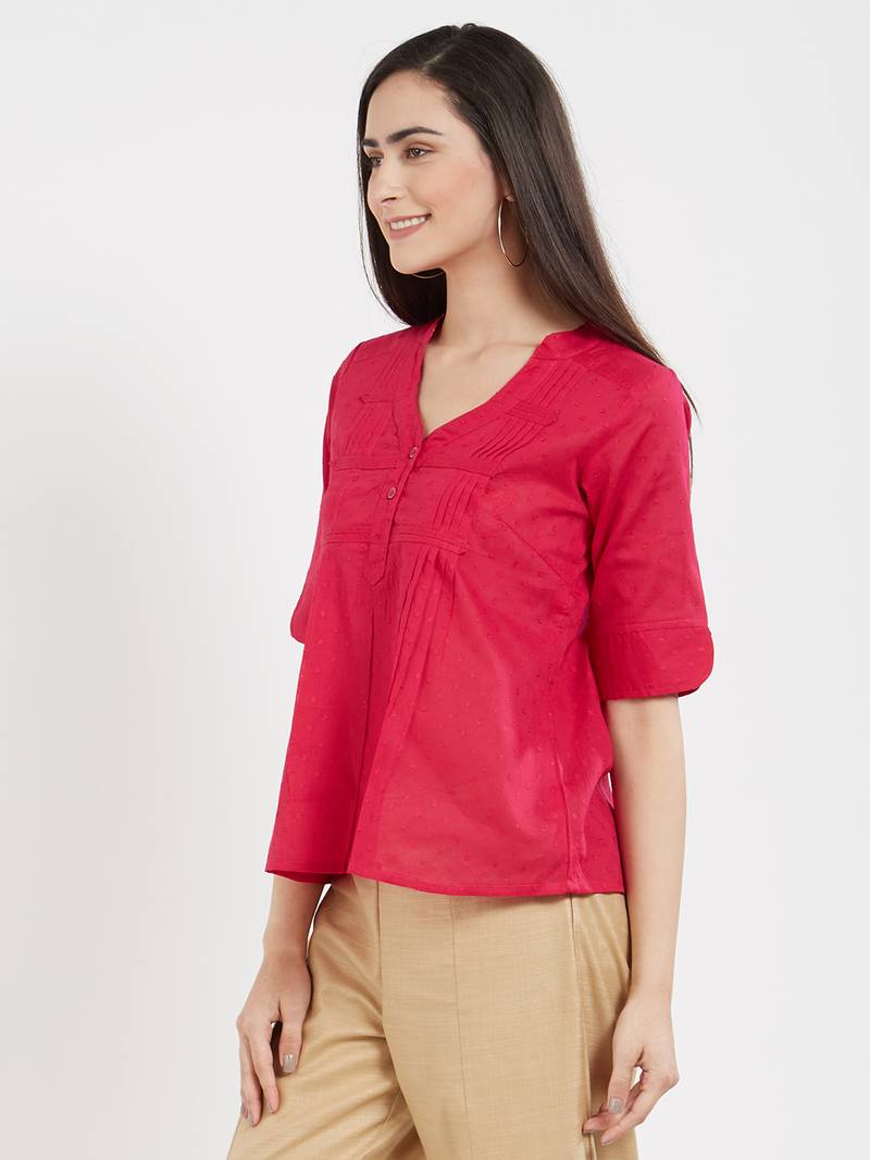 Pink plain cotton tops DESI WEAVESS 2889597