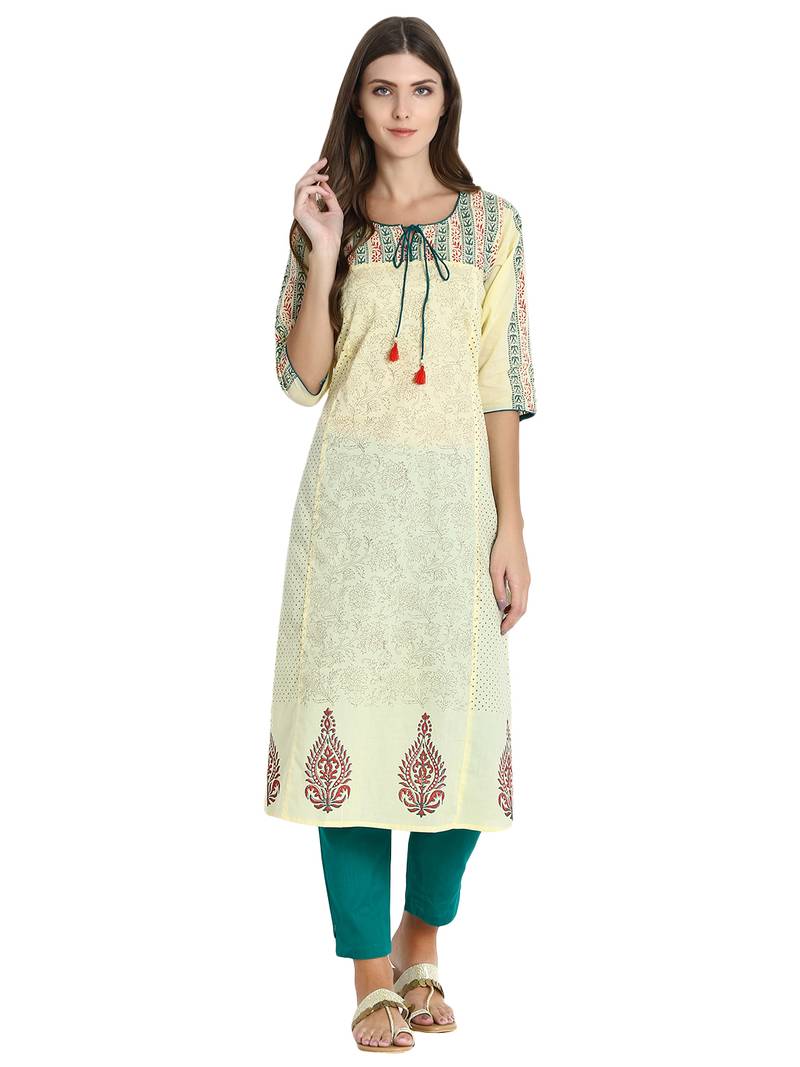 Yellow printed cotton kurti AUJJESSA DESIGNS PRIVATE LIMITED 2889855