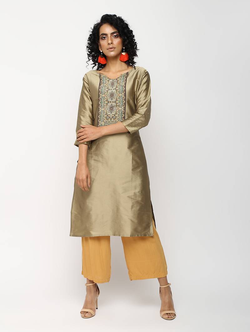 Golden printed silk kurti WEAR THIS 2890987