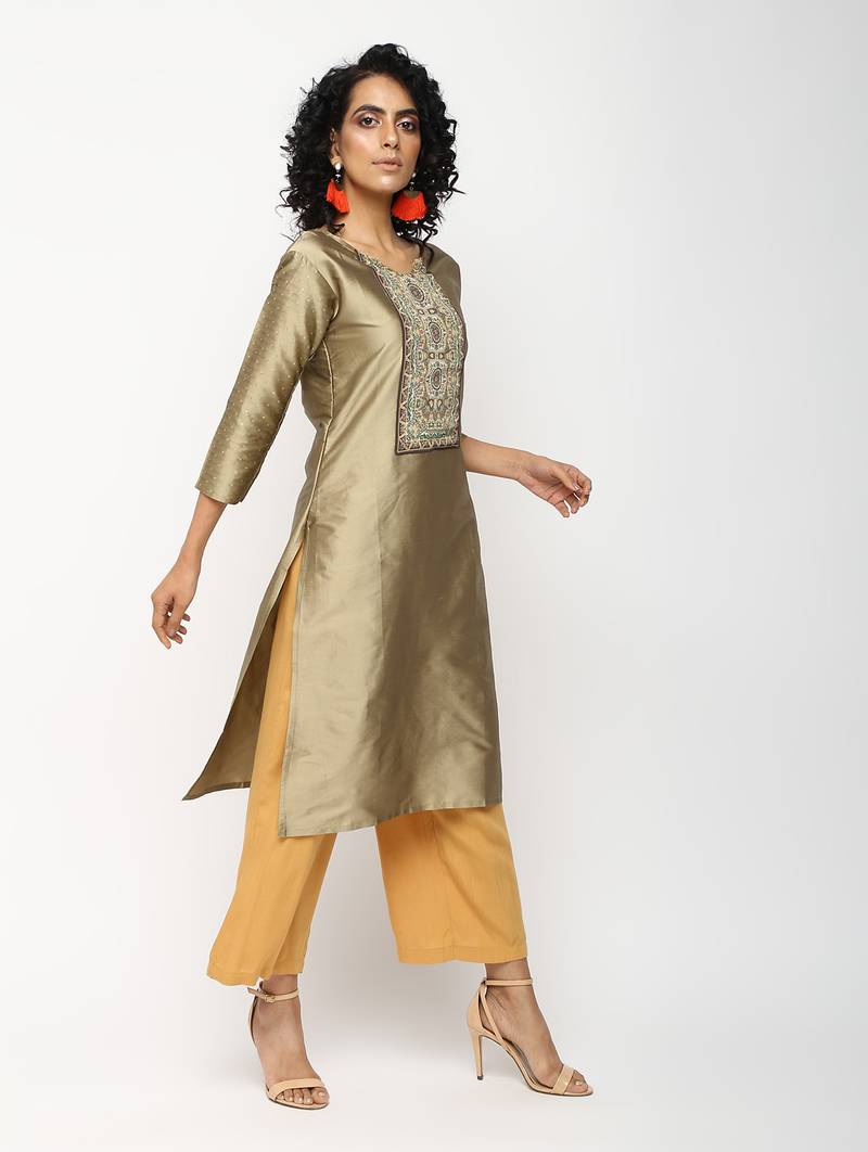 Golden printed silk kurti WEAR THIS 2890987