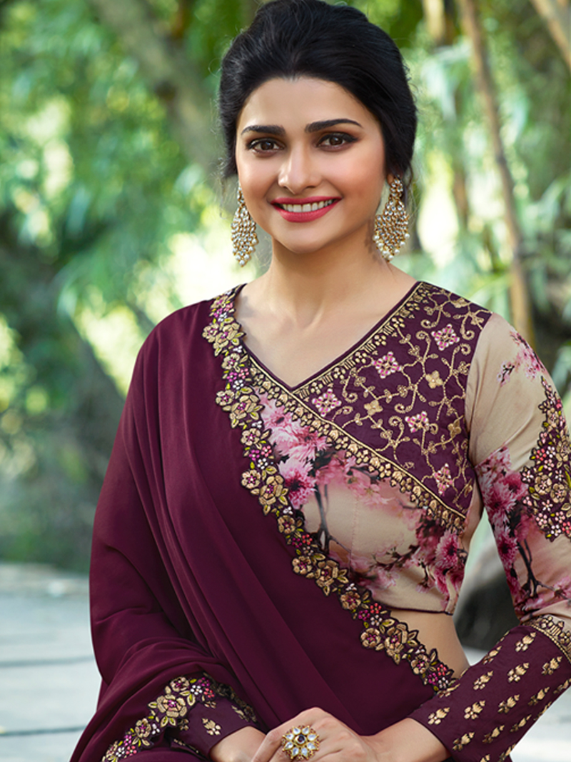 Purple embroidered brocade art silk saree with blouse RAGHAV TRENDZ