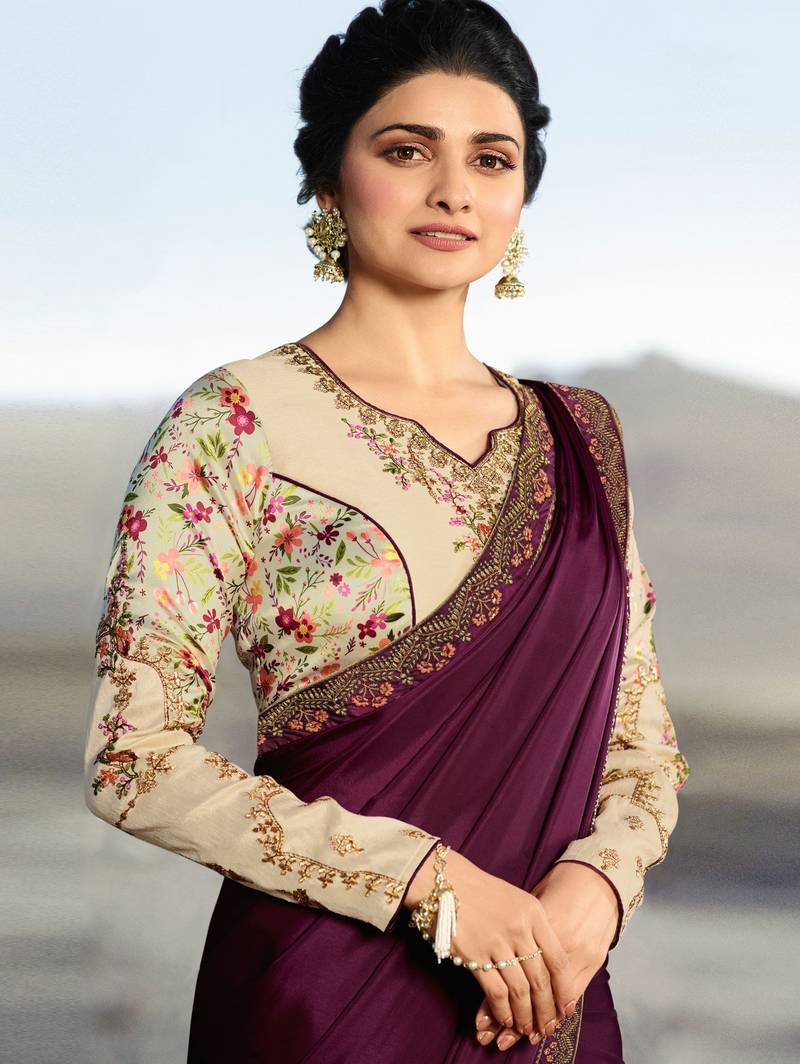 Purple Embroidered Brocade Art Silk Saree With Blouse RAGHAV TRENDZ