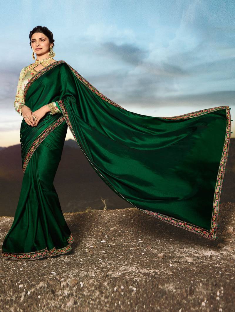 Green Embroidered Brocade Art Silk Saree With Blouse RAGHAV TRENDZ