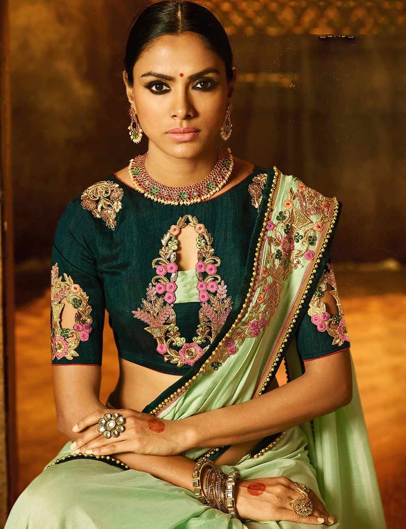 Green Embroidered Brocade Art Silk Saree With Blouse RAGHAV TRENDZ