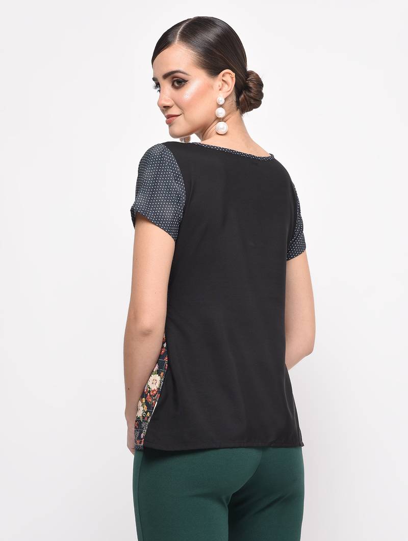 Navy blue printed crepe party tops WEAR THIS 2896942