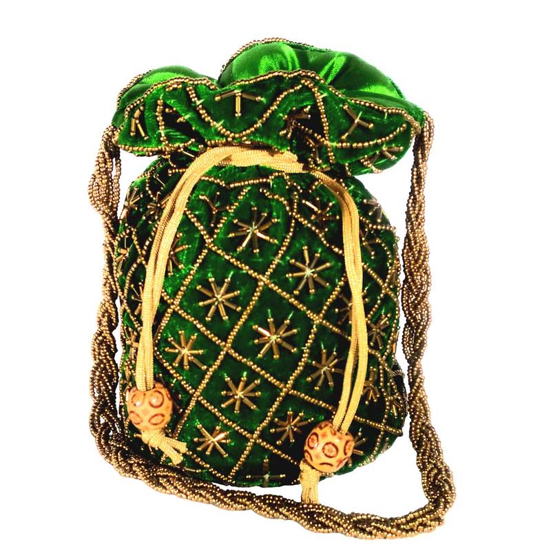 Hand Embroidered Velvet Potli Bag for Women / Girls (Green) DsGifts