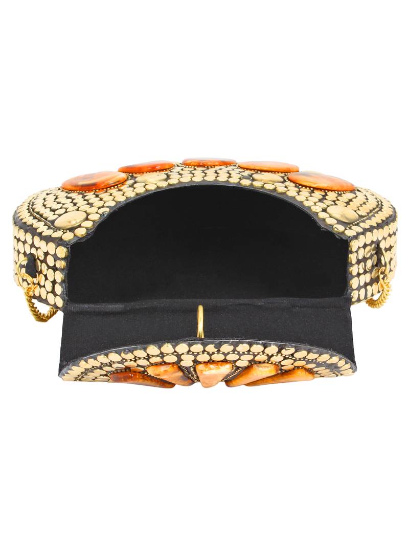 Anekaant Jewel Gold Metal Clutch Bag with Metal Chain Anekaant 2907660